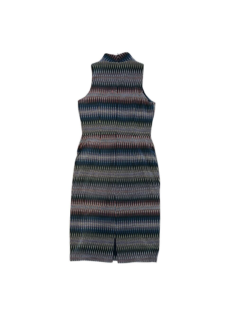 Maggy London Black W/Zig Zigs Design Midi Choker Dress - SIZE 10